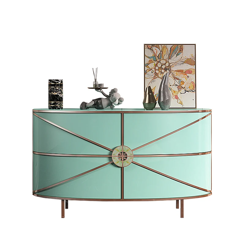 

The entrance door of the simple modern light luxury cabinet is facing the Italian semi-arc decorative cabinet that integrates