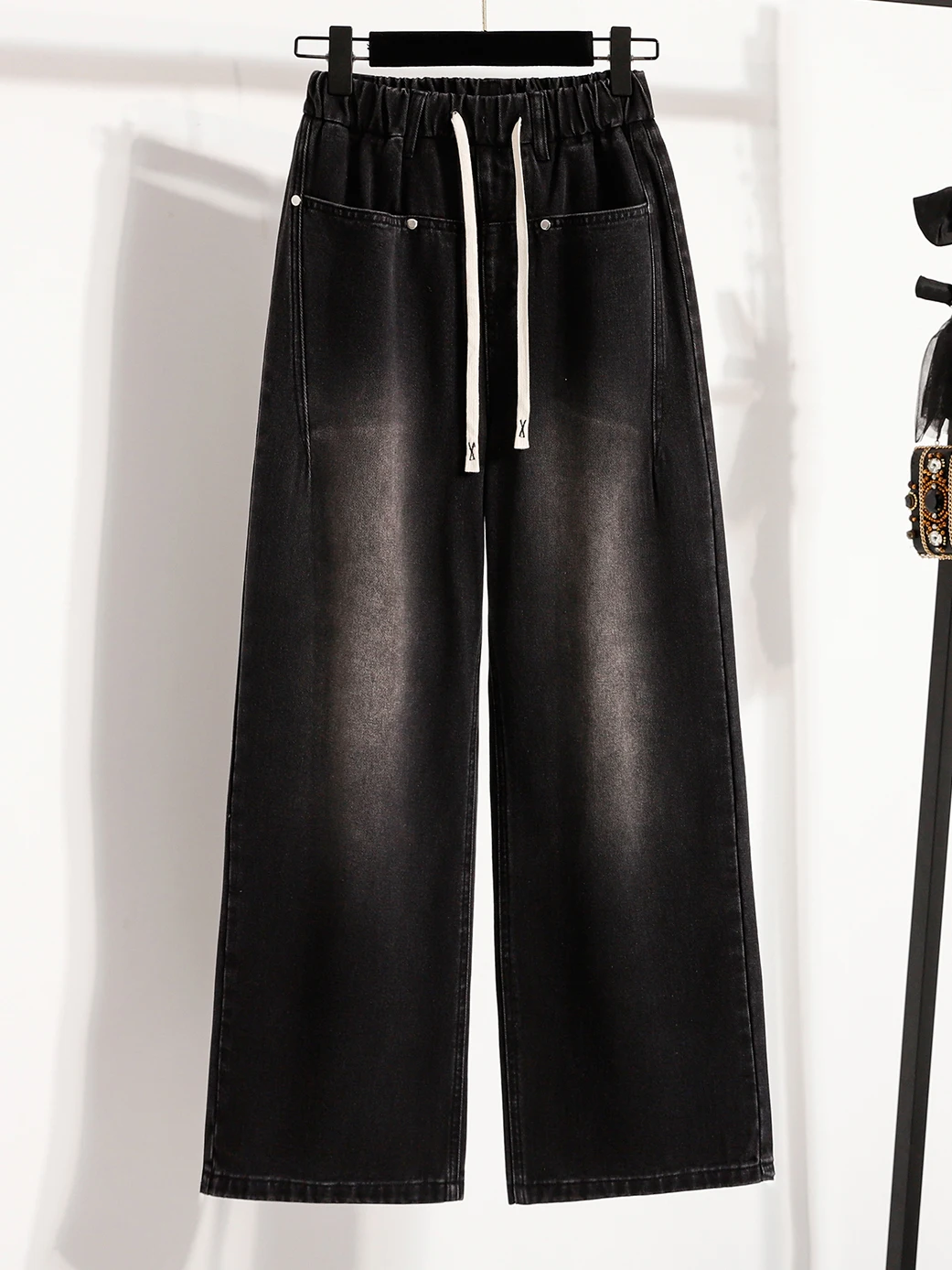 

Джинсы женские с широкими штанинами и эластичным поясом, больших размеров, скрывающие недостатки фигуры, прямые, повседневные, длинные, весна 2026