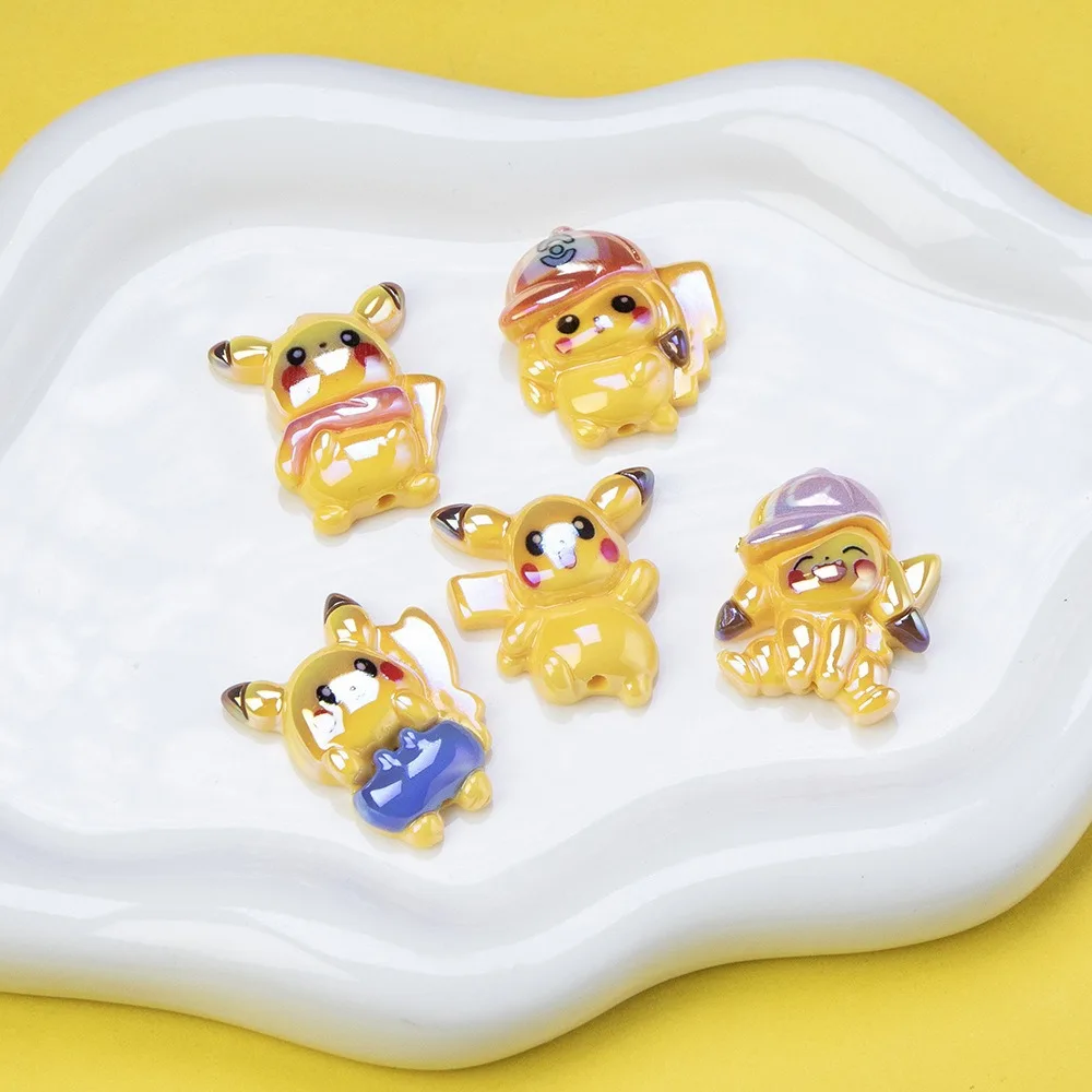 2pcs Cartoon Animals Glossy Pokemon Pikachu Resin Beads Charms Crafts Embellishments Diy Bracelet Jewelry Decoration Accessories