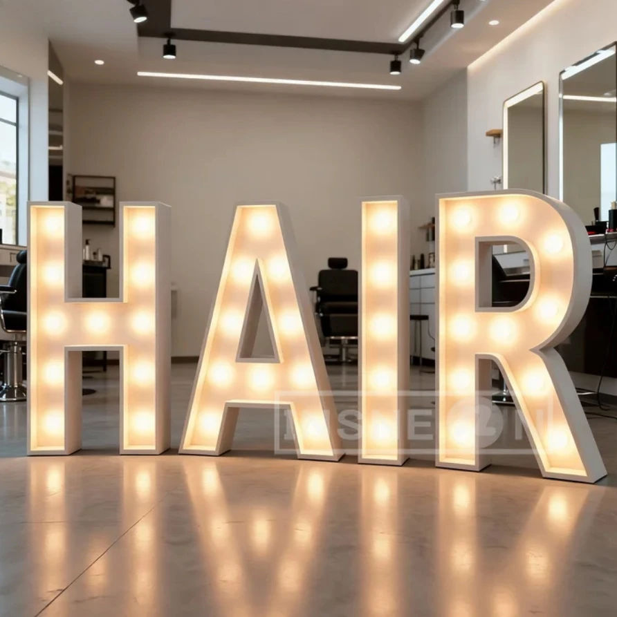 Custom Metal Vintage Light Bulb Letters Marquee Sign, Custom Business Illuminated Signs Ideal Shop Decor Custom Light Up Wall