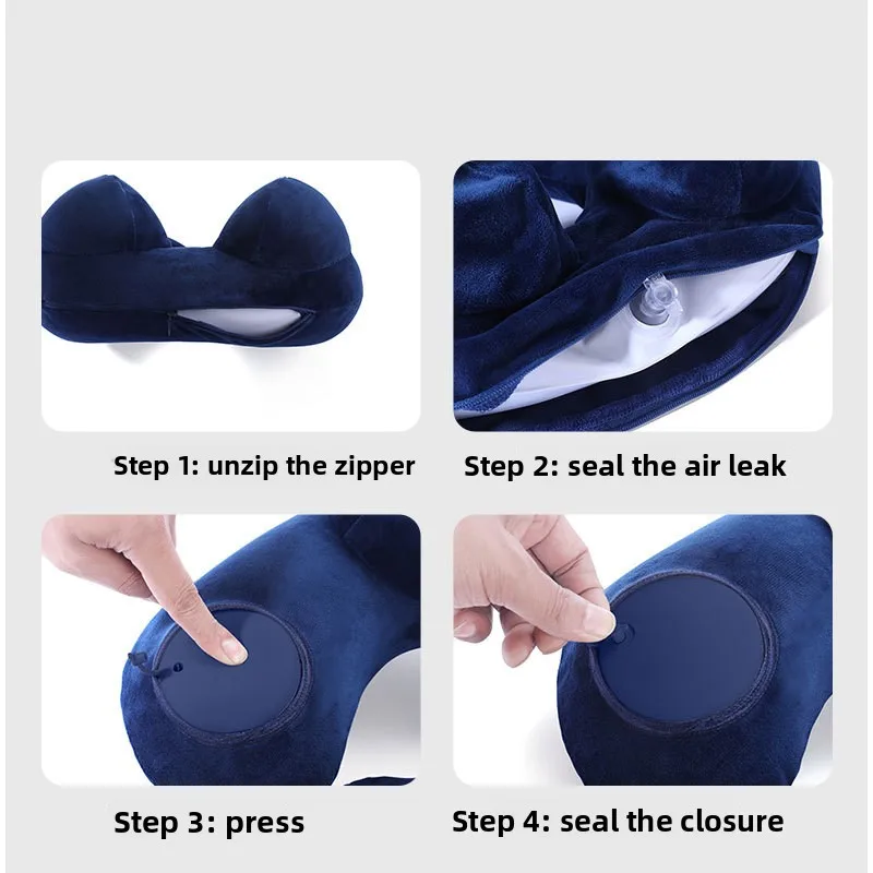 Imprensa inflável em forma de u travesseiro, travesseiro portátil em forma de u, encosto de cabeça inflável, travesseiro de pescoço, travesseiro de pescoço de aeronave de longa distância