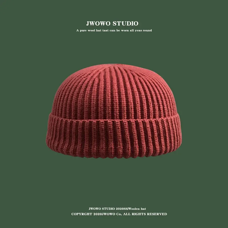 Autumn Winter Short Warm Melon Hat Men Knitted Round Top Brimless Cold Women Street Hip Hop Wool Beanie