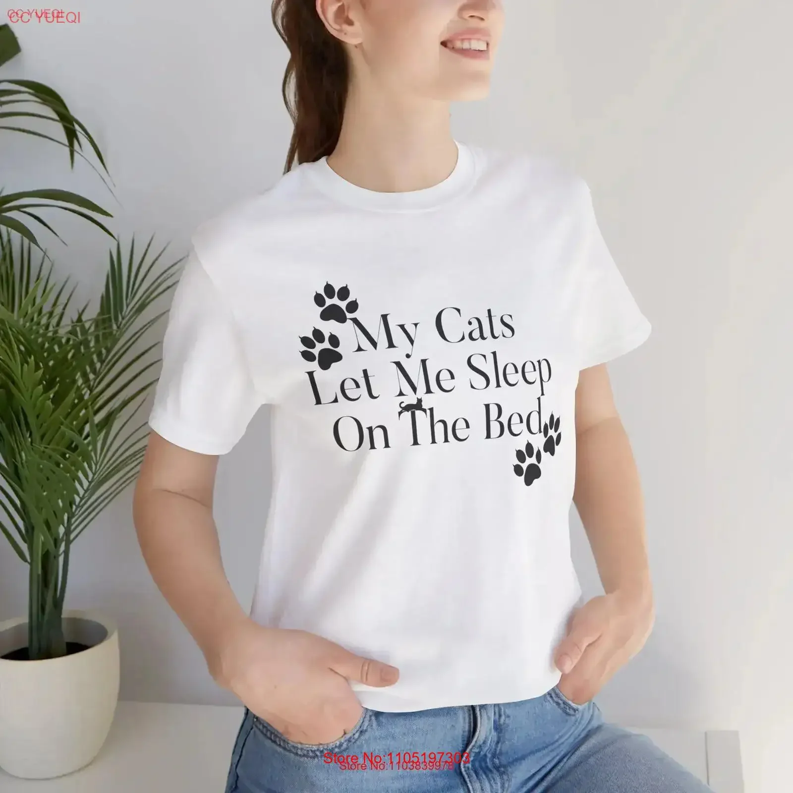 Funny Cat Lover T Shirt My Cats Let Me Sleep On The Bed Cute Paw Print Owner Humor For Lovers vintage Washed Soft Stylish