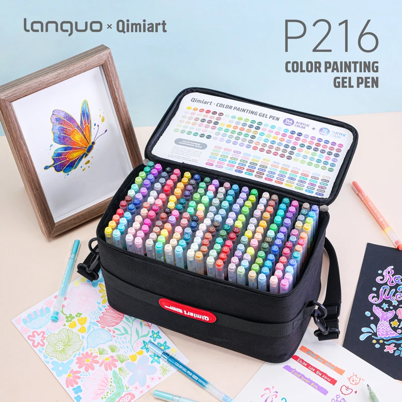 

216 Colors Large Capacity Glitter Gel Pens 3D Acrylic Paint Pens for Black Paper Painting Glass Wood, Fabric,Cards Art Supplies