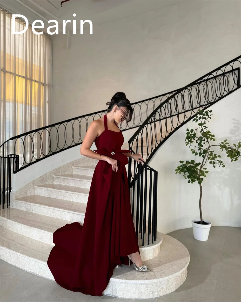 Customized Women Prom Gown Formal Dearin Halter A-line Floor Length Skirts Bow Flower Bespoke Occasion Dresses Evening Dress