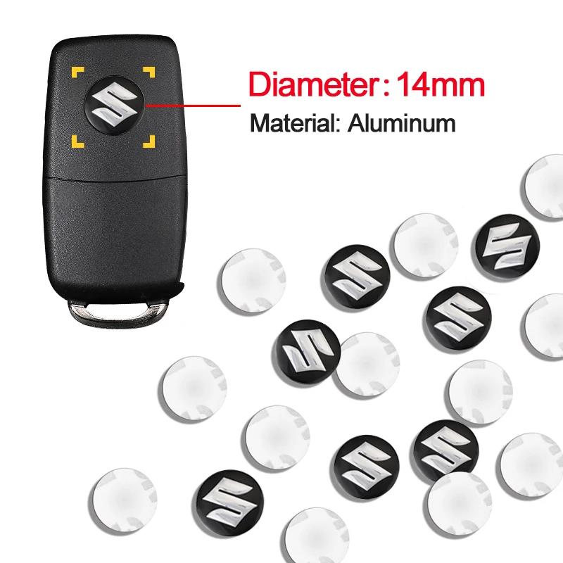 Pegatina para llave remota de coche de 14mm, emblema de aluminio, calcomanía para Suzuki Vitara Jimny Alto Scross Baleno Samurai Kaiser a través de Kizashi Swift