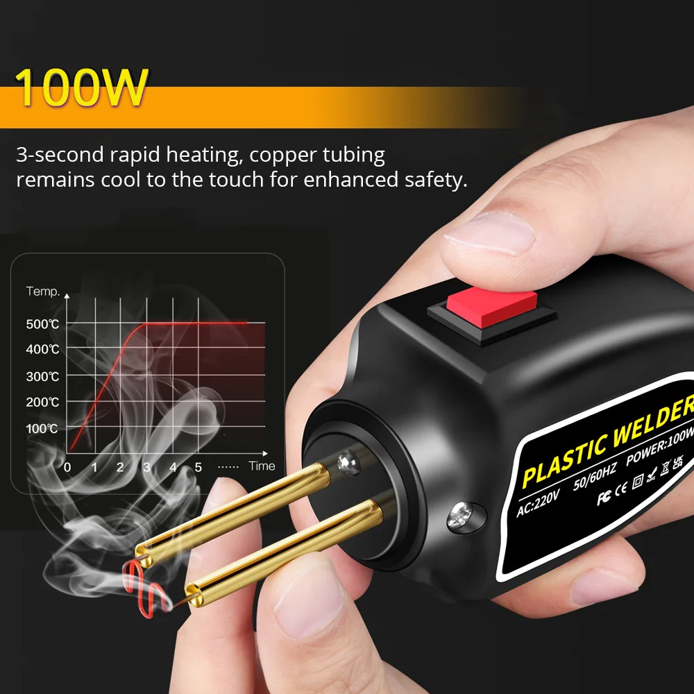 100W Plastic Welding Machine Kit with Welding Gun, Pliers, 200 Welding Nails, Repair Tool for Car Bumper Plastic Damage