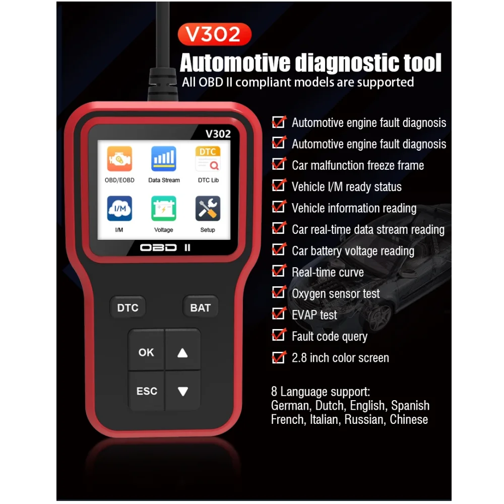 2026 V302 OBDII Automotive Engine Fault Diagnosis Car Scanner Code Reader Freeze Frame Vehicle information Reading Models