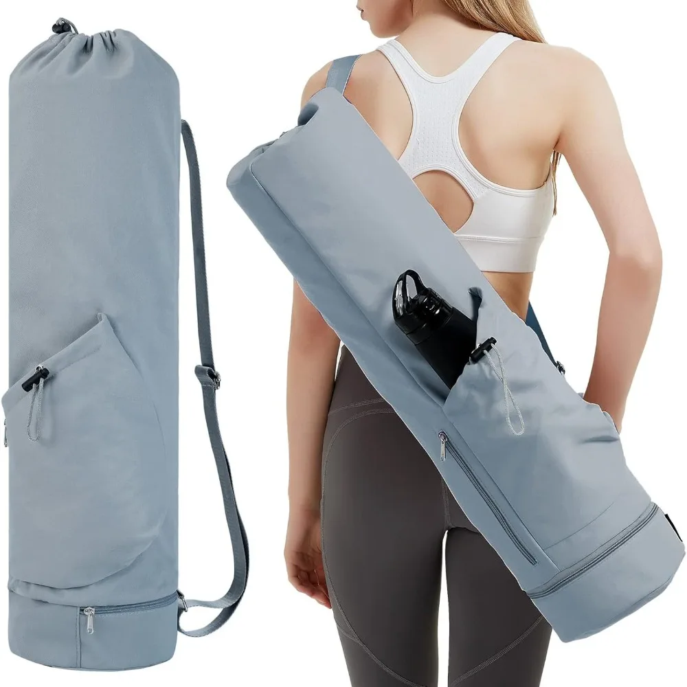 Large Capacity Exercise Yoga Mat Bag Waterproof Full-Zip Canvas Fitness Bag with Water Bottle Pocket Adjustable Shoulder Strap