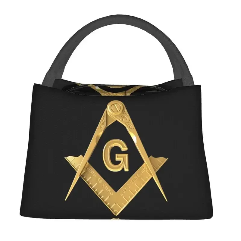 Gold Freemason Logo Portable Lunch Boxes for Masonic Mason Cooler Thermal Food Insulated Lunch Bag Office Work Pinic Container