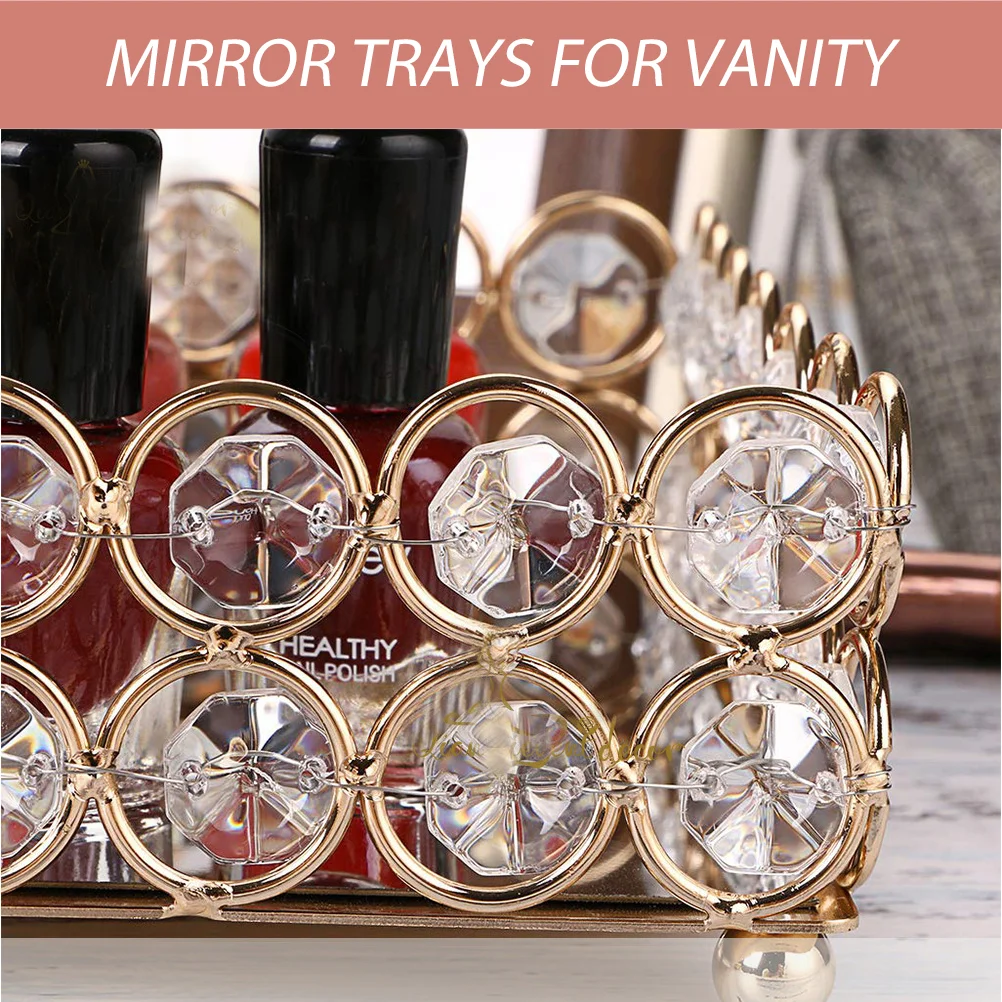 Crystal Mirror Metal Vanity Dish for Perfume Perfume Trays For Dresser Makeup Storage Decorative ganizer Bathroom Trays