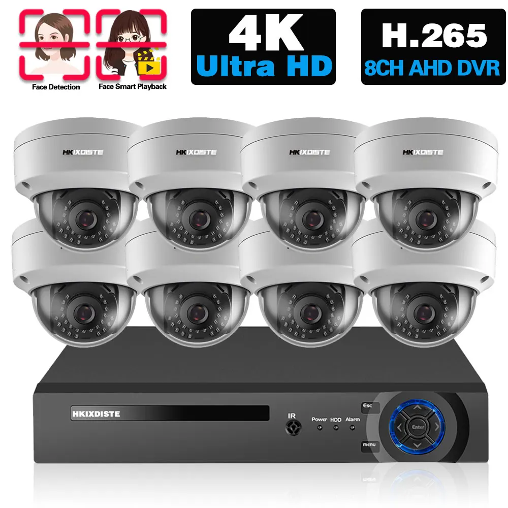 

AHD Dome Security Camera System Set 4K 8CH DVR Kit Outdoor Waterproof CCTV Camera Video Surveillance System Kit 4CH 8MP XMEYE