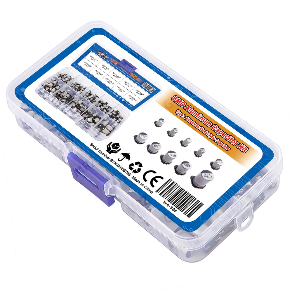 165PCS 10Values SMD Aluminum Electrolytic Capacitor Sample Box - Assorted Kit for Electronics DIY Repair Projects