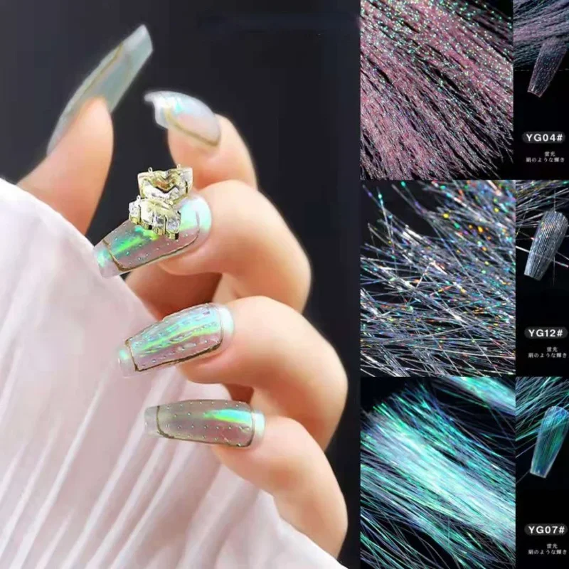 

New Fashion Fluorescent Thread Nail Sticker Laser Glitter Mesh Net Line Tape Holographic 3D Silk Foils Nail Art Decorations