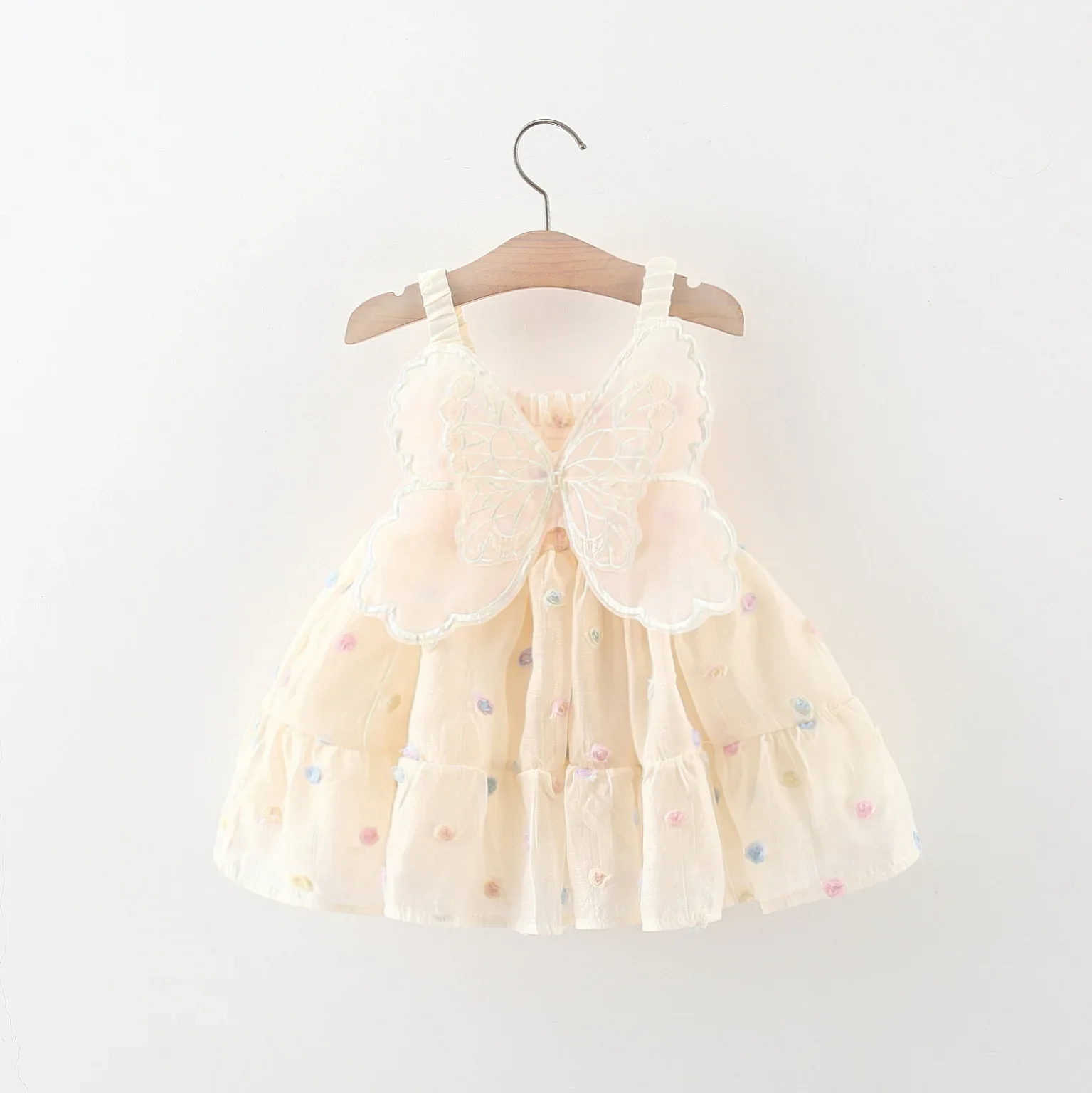 Summer Baby Girl Dress Sweet Colorful Dotted Drop Belt Waist Back Wing Princess Dress Suitable for 0-3 Year Old Babies