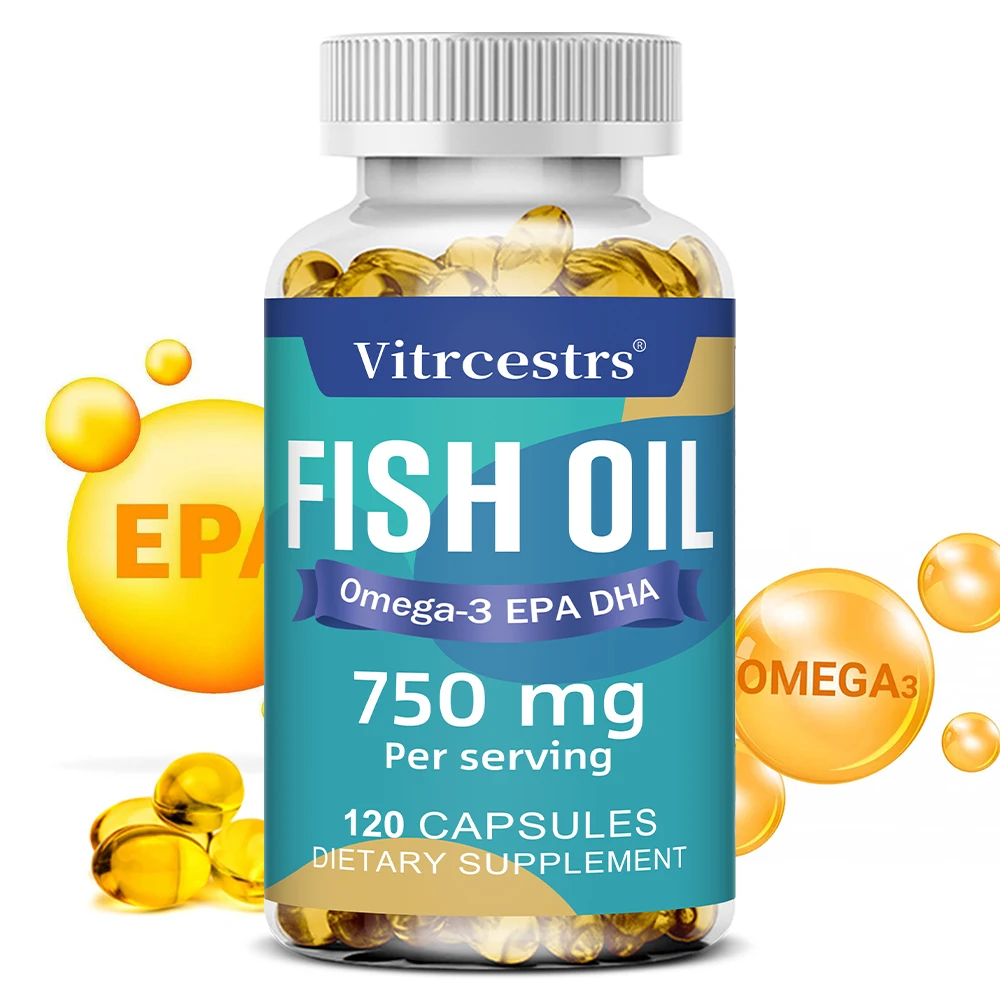 High-Potency Fish Oil Omega-3 750 Mg Per Serving, Promotes Brain & Heart Health, Non-GMO Gluten Free Dietery Supplement