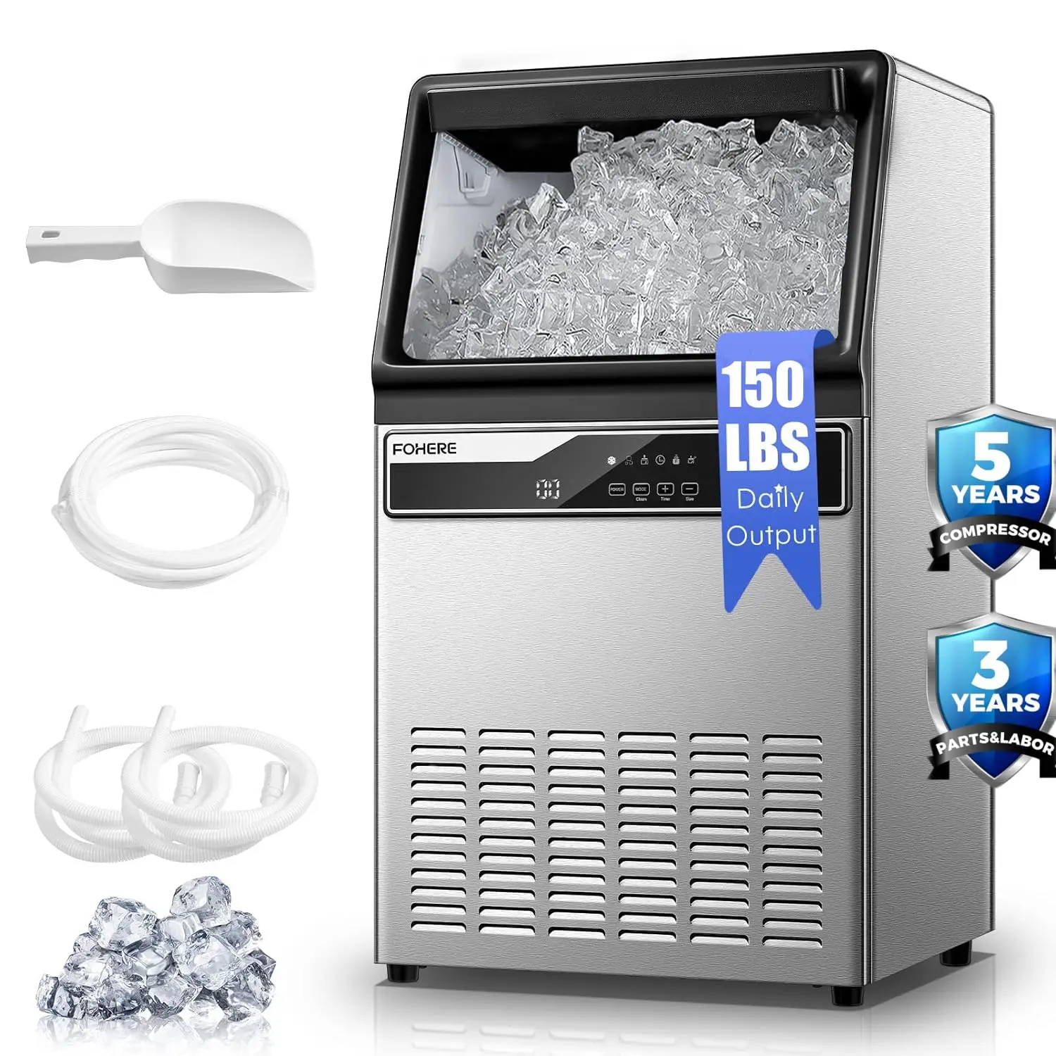 

Коммерческая льдогенераторная машина производительностью 150 фунтов в день, корпус из нержавеющей стали, льдогенератор для установки под столешницу с бункером на 33 фунта, индивидуальная комплектация