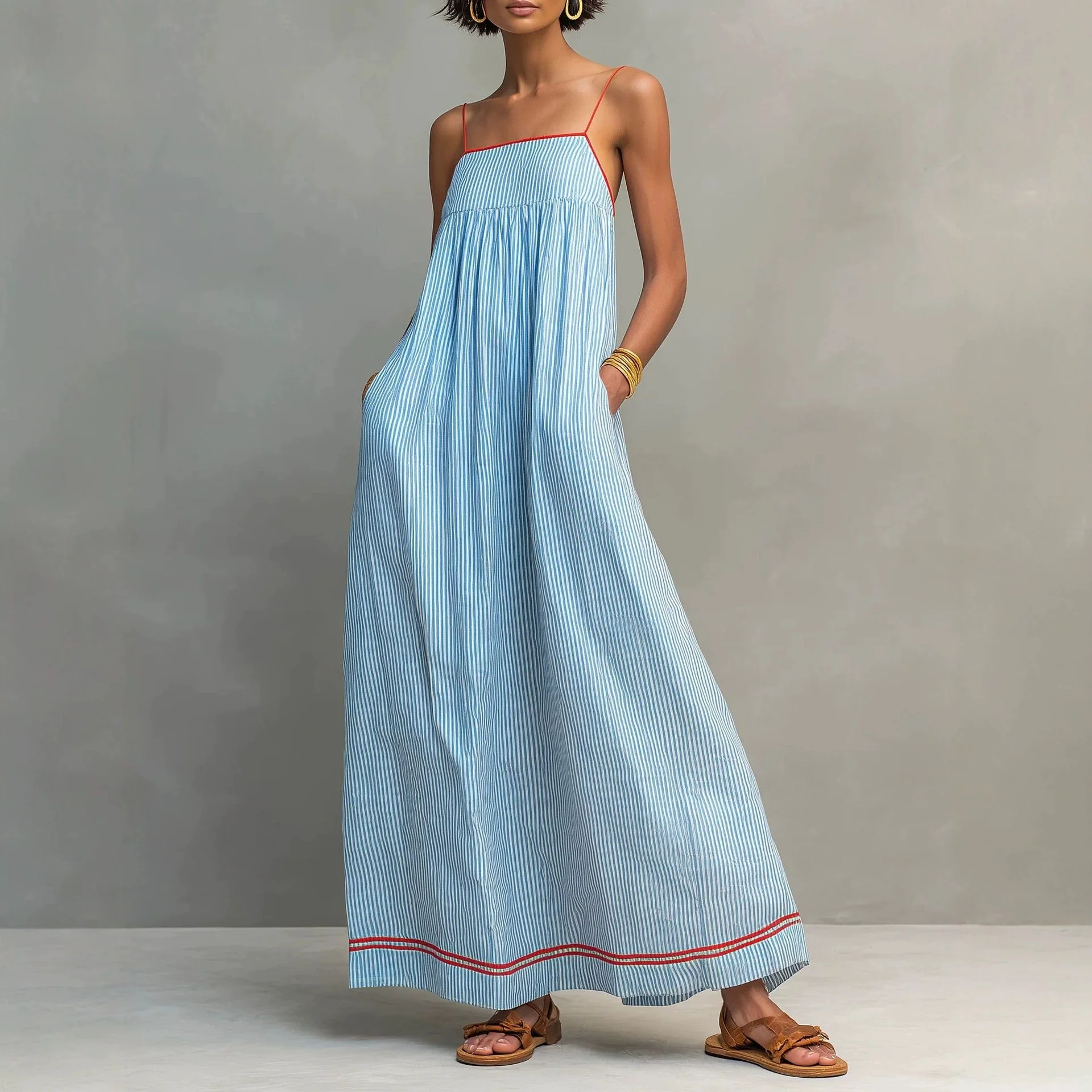 

Striped Print Sleeveless Dress Spring Summer Casual Dresses Jumpsuit Playsuit