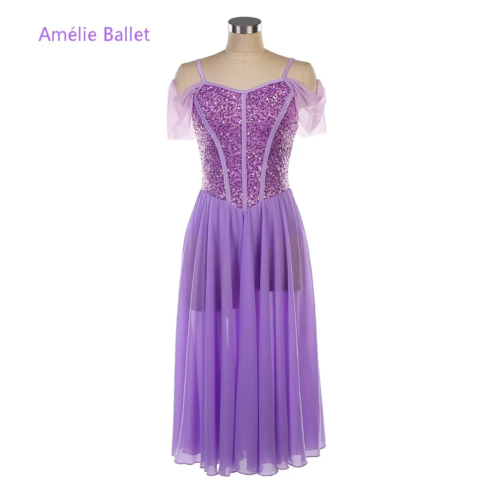 

26122, новые балетные костюмы, сиреневый топ из спандекса с блестками, лиф, балетное платье, лирические и современные танцевальные костюмы, балетная танцевальная одежда