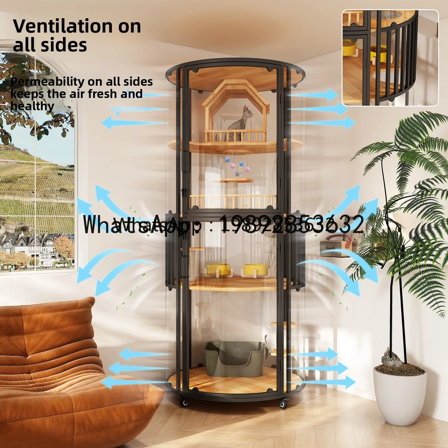 Z1  Panoramic Cylindrical Cat Villa Tempered Glass Cat House Can Place Automatic Cat Litter Box