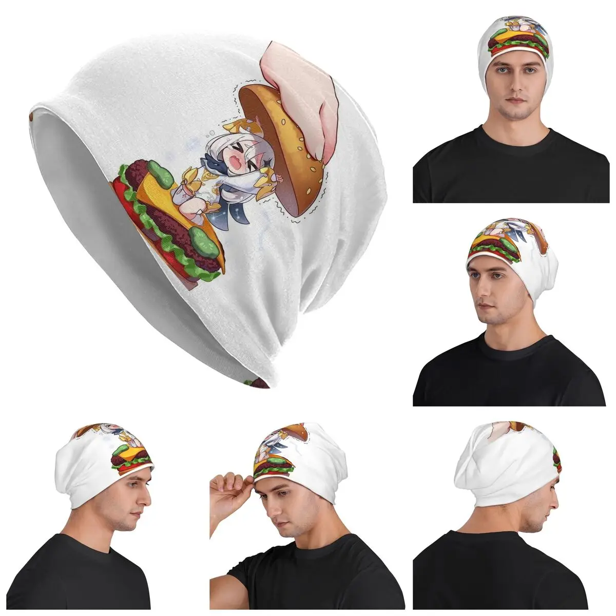 

Genshin Impact Paimon Cute Hamburger Warm Knitted Cap Hip Hop Bonnet Hat Autumn Winter Outdoor Beanies Hats for Unisex Adult