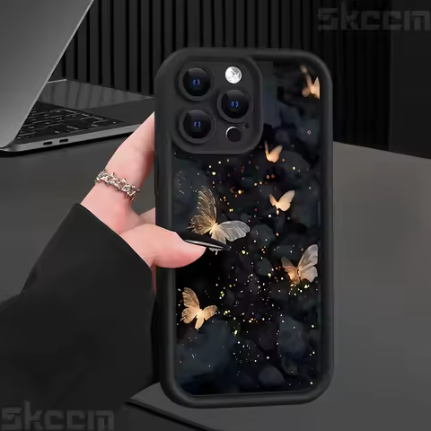 Gold Butterfly Silicone Phone Case For Samsung Galaxy S25 S24 S23 Ultra S22 Plus S21 S20 FE A54 A55 A15 A35 Shockproof Cover