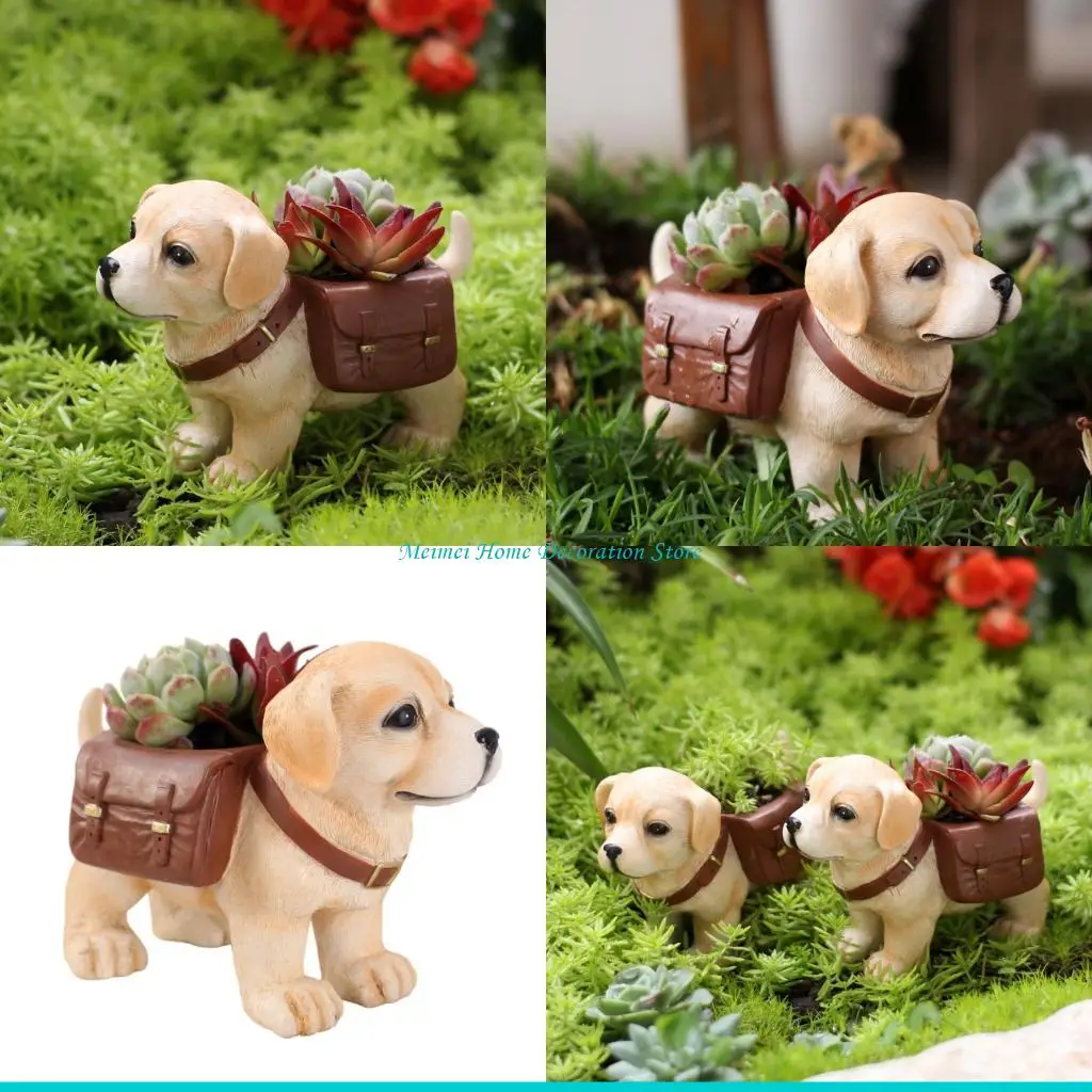 H7BF Whimsical Resin Dog Pot Container Great For Decorating Living Space And Gardens