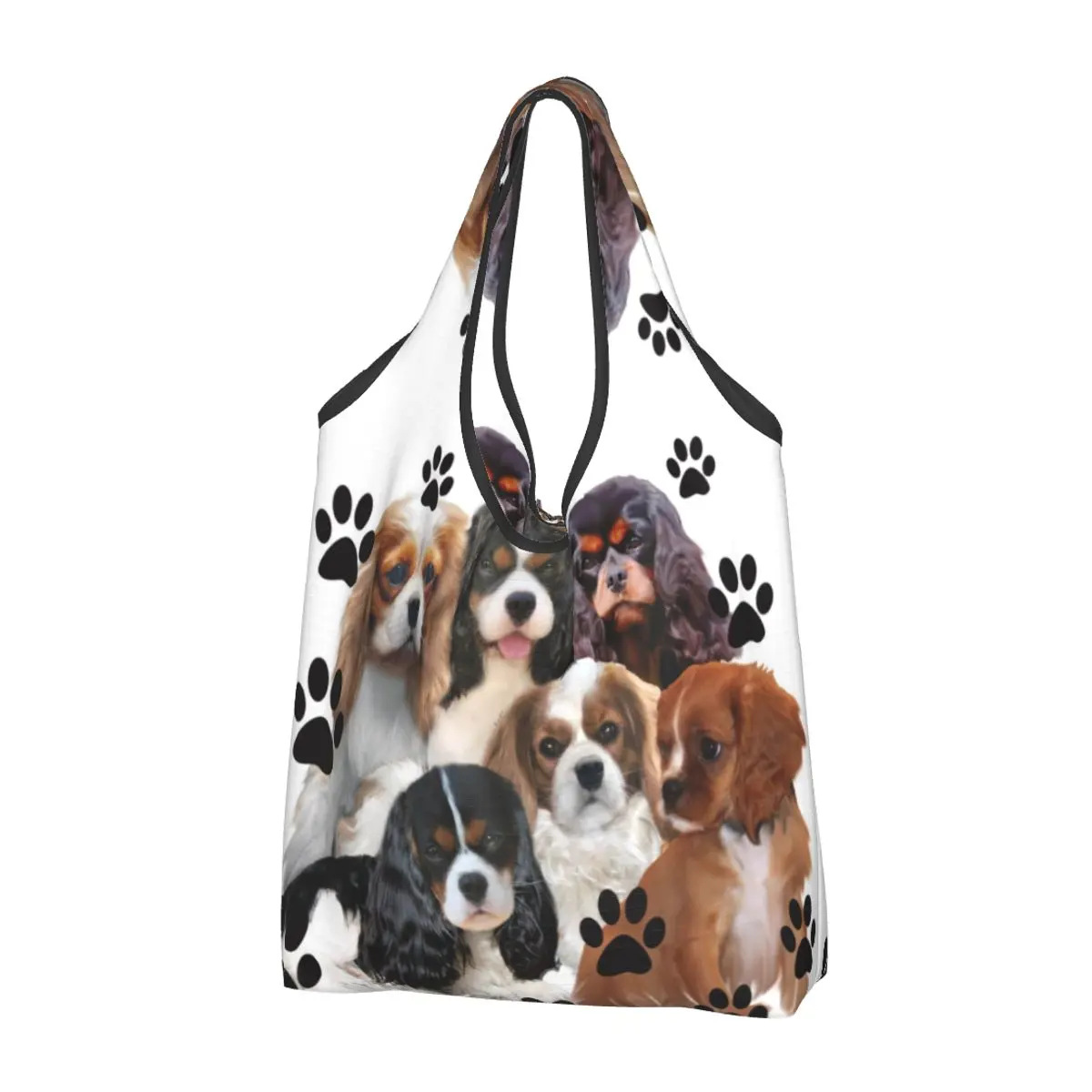 Custom Cavalier King Charles Spaniel Family Group Groceries Shopping Tote Bag Dog Shoulder Shopper Bags Large Capacity Handbags