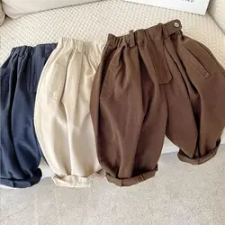 Spring and Autumn Children's Pants Korean Boys and Girls Solid Color Diagonal Pocket Loose Trousers Children's Baby Pants