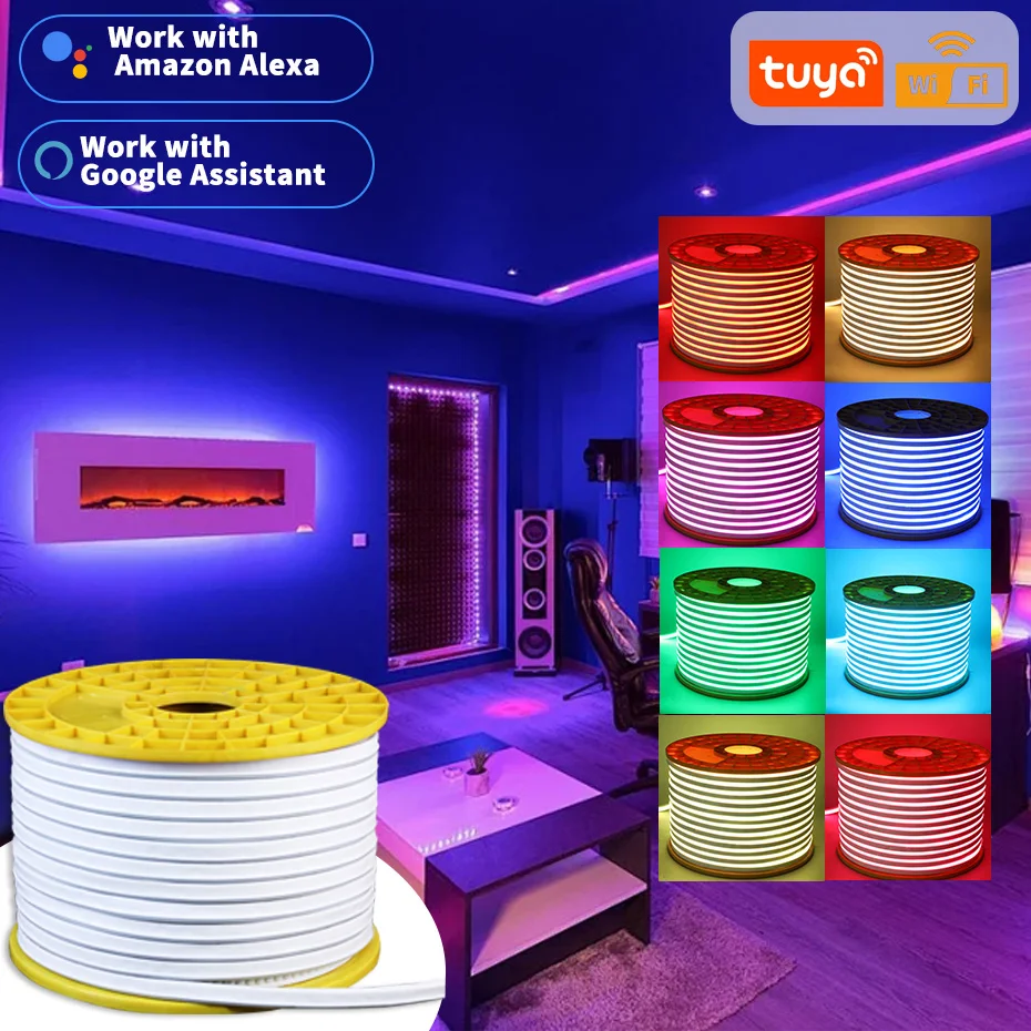 

Светодиодная лента Tuya WiFi RGB Неоновый свет с вилкой AU 220 В RF Control Smart RGB Лента с регулируемой яркостью Светодиодная лампа Лента Кухонное освещение 1-100 м