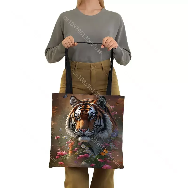 Colorful Tiger Pattern Shopping Bag Baby Tiger Women Handbag Fantasy Panthera Tigris Book Tote Bag Shoulder Shopper Bag