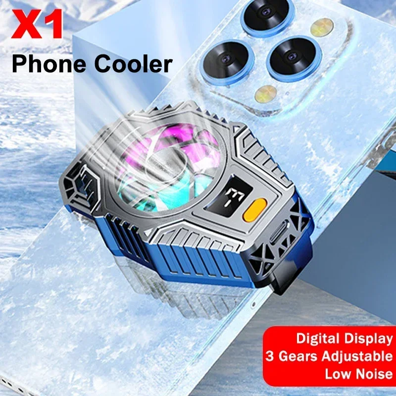 

X1 3 Speed Adjustable Radiator Cellphone Semiconductor Back-clip Cooling Fan with Temperature Display Universal PUBG Game Cooler