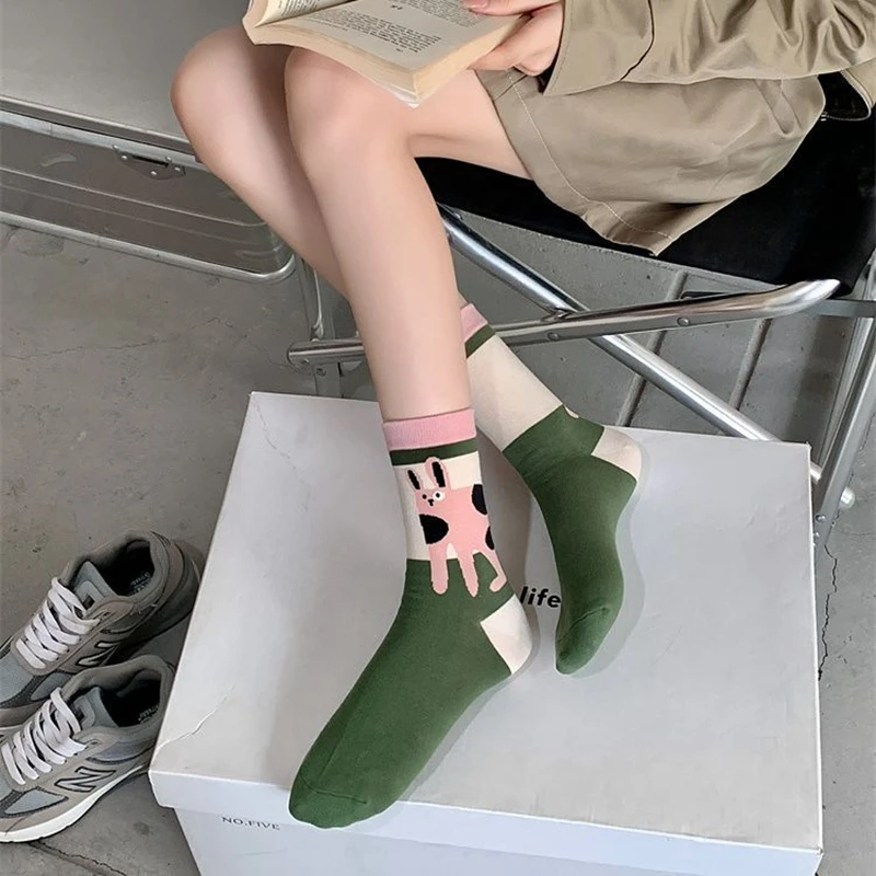 Autumn and Winter Women\'s New Midtube Socks Cute Funny Cartoon Cat Jacquard Socks Korea Fashion Colorful Harajuku Gift Sock
