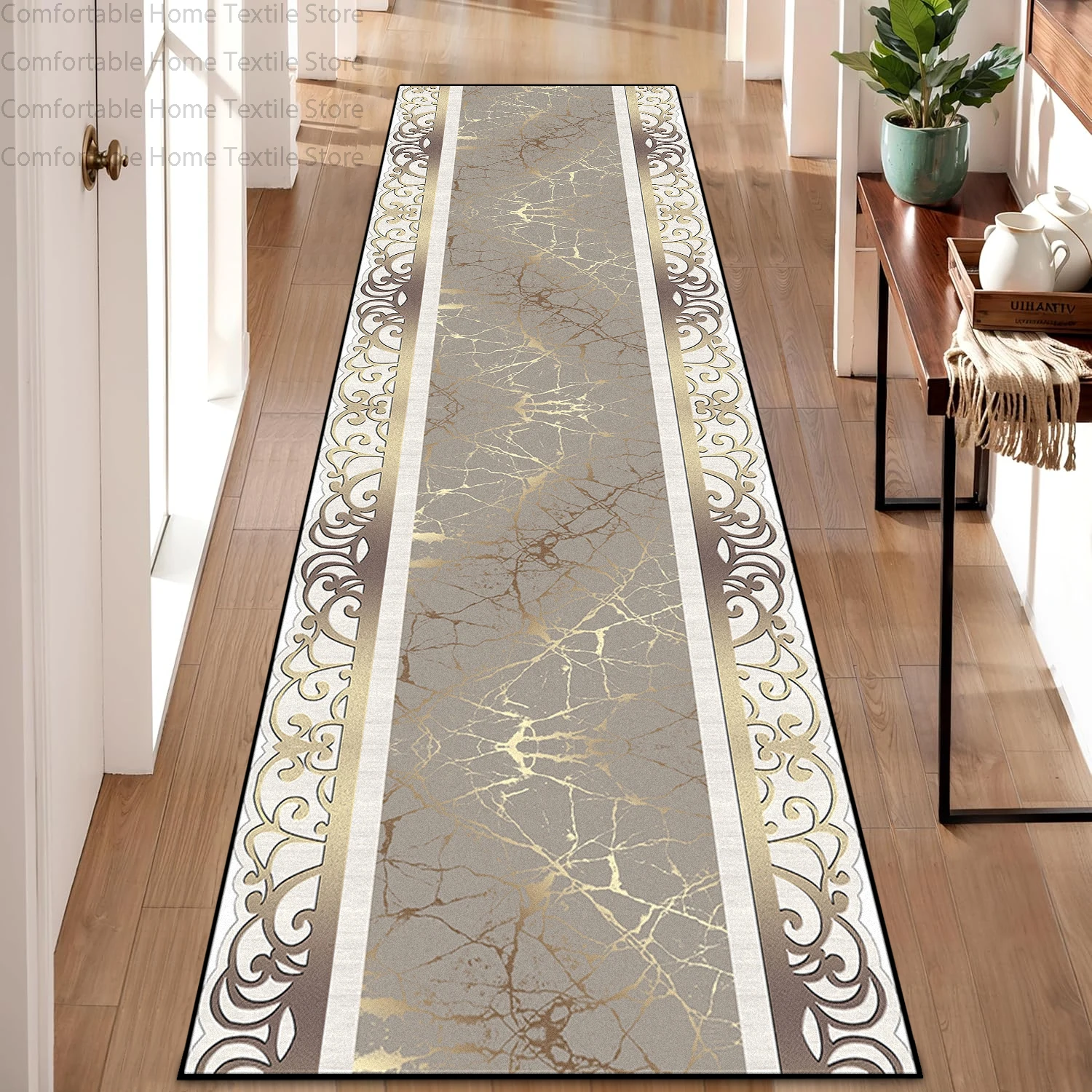 

European American Style Light Luxury Corridor Long Carpet Antiskid Runner Living Room Rug Washable Decoration Home Entryway Mat