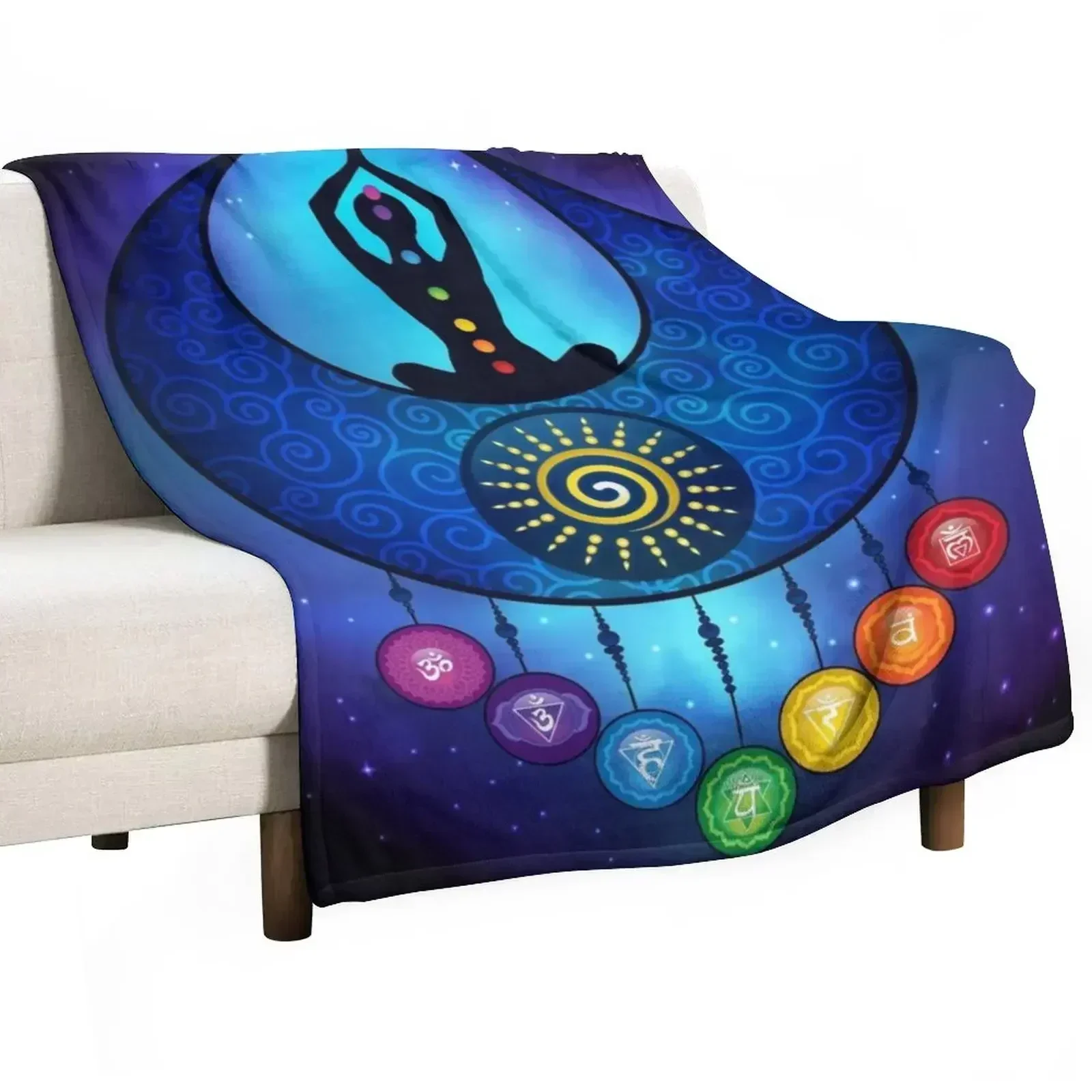 Плед с 7 чакрами, изображением Луны и Солнца - 59 Universe Throw Blanket, мягкий и удобный плед для дома, на все времена года.