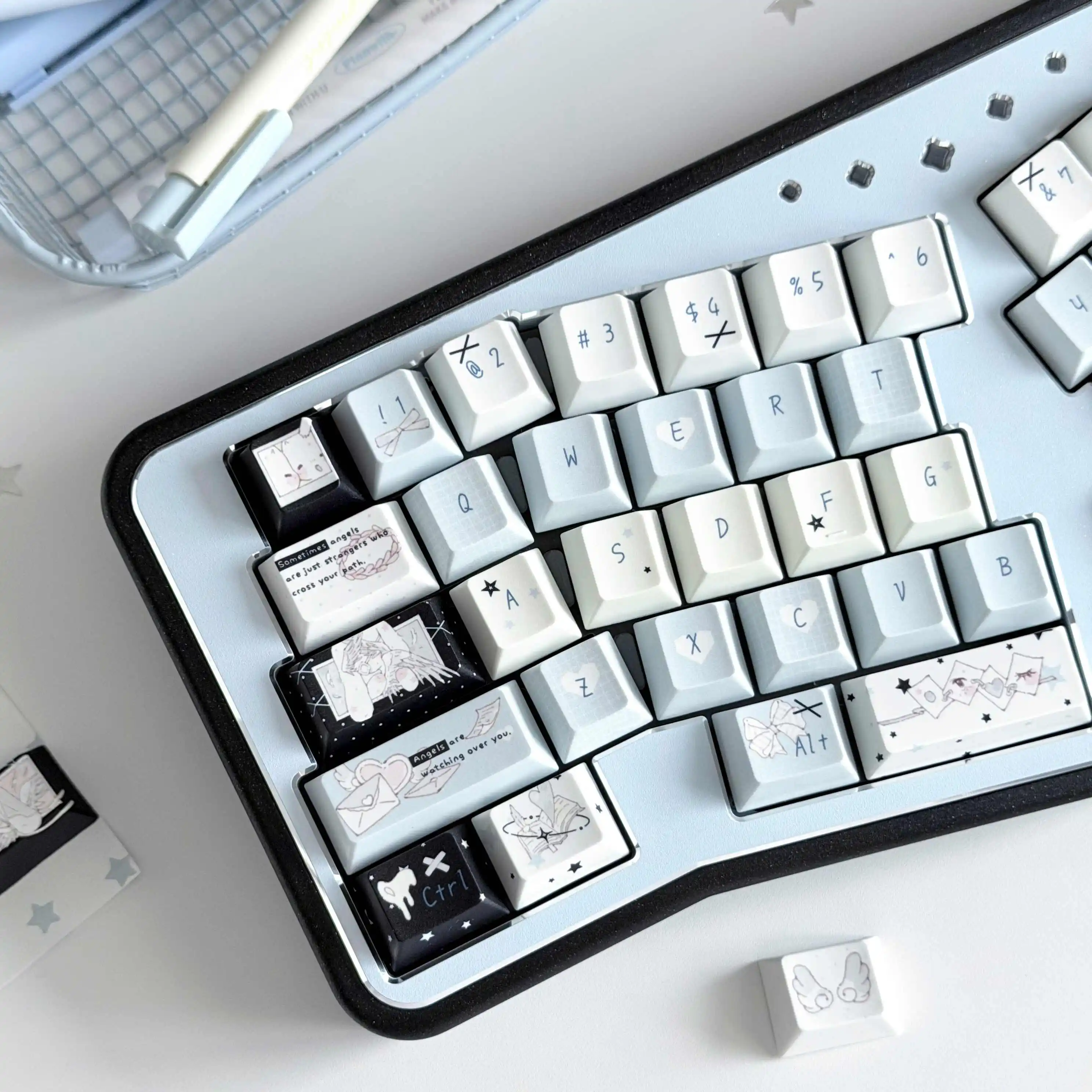 Fantasy Pseudo-Angel Alice Design Cherry-Profile Keycaps 143-Key Mechanical Keyboard Keycap  Gift for Girls Small Complete Set