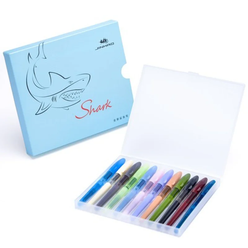 A+ 12 PCS Jinhao Shark Pluma estilográfica Punta fina y convertidor con caja de regalo