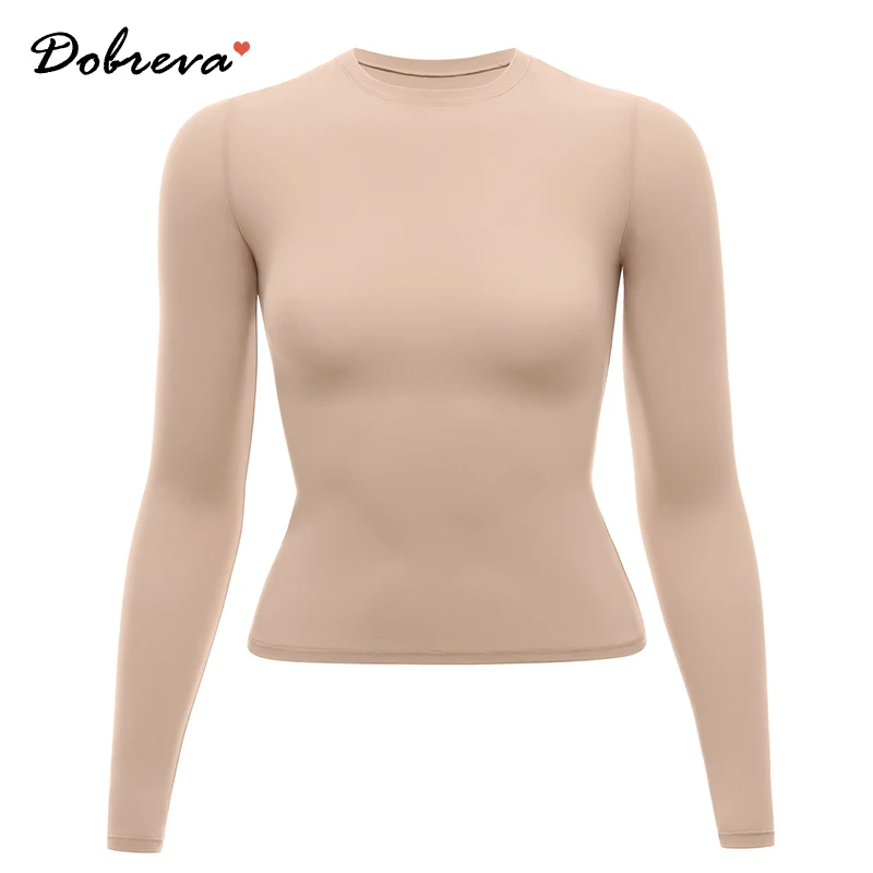 

Women's Long Sleeve Crop Tops Crew Neck Basic Fitted Slim Trendy Tops Stretchy T-shirts Tees