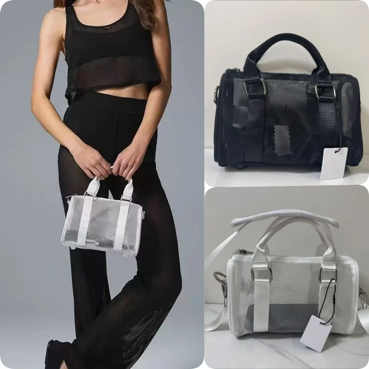 

AL Duffle Yoga Transparent Mesh Fitness Bag Training Shoulder Crossbody Sport Bags For Women Fitness Travel Gym Bags