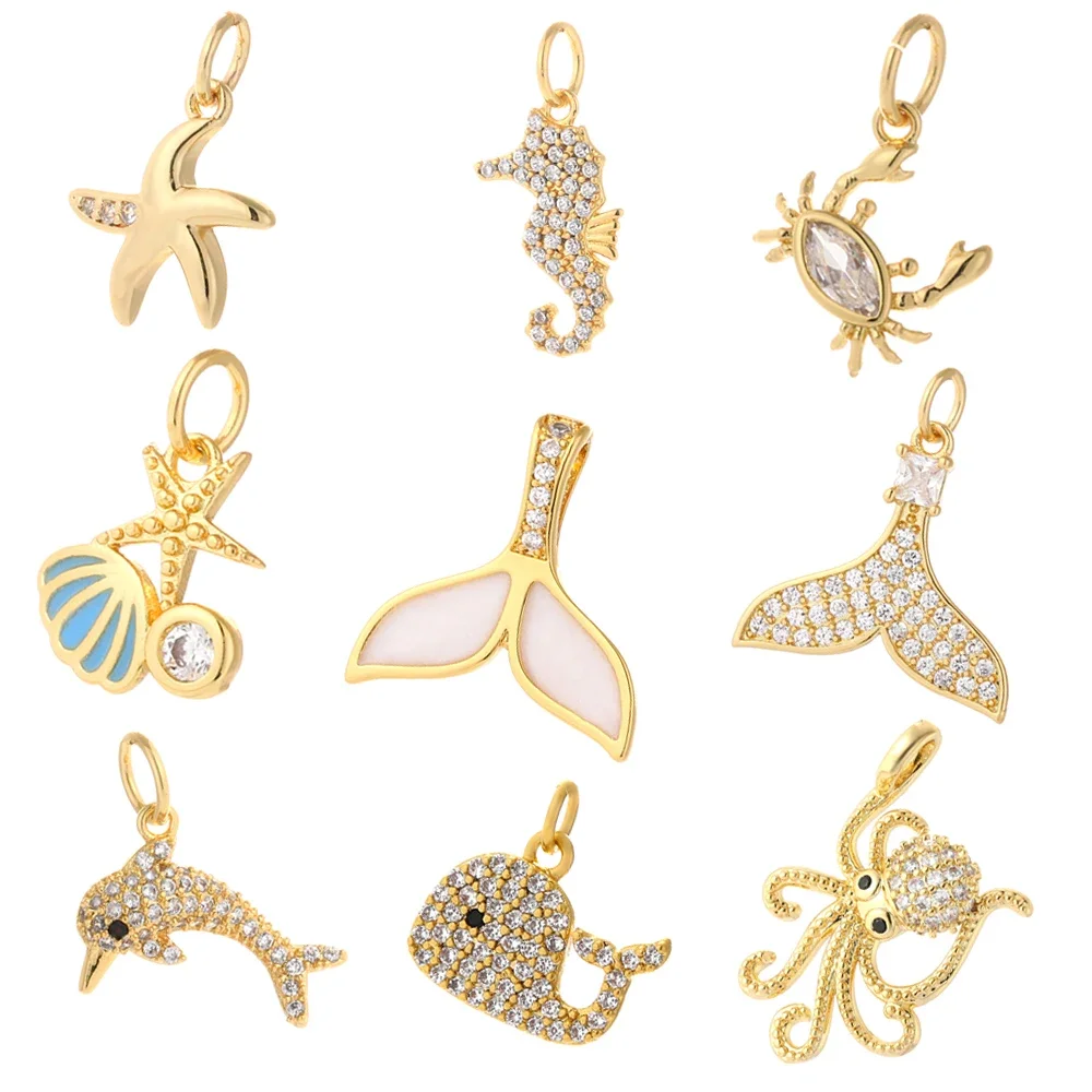 Mini breloque animal de la vie marine pour bijoux, pendentif en métal, boucle d'oreille bricolage, collier, pendentif en cuivre, document doré, fournitures exécutives en vrac