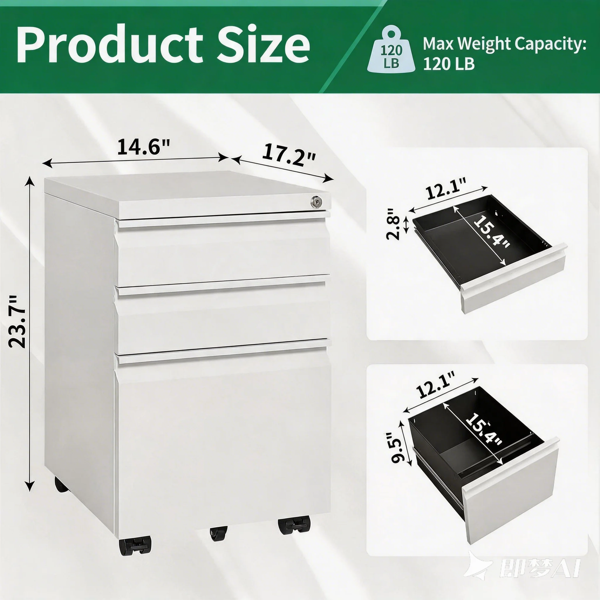 Modern Metal Mobile Pedestal Fireproof Black File Folder Cabinet Lock For Gym School Hospital Use Space Saving Durable Office