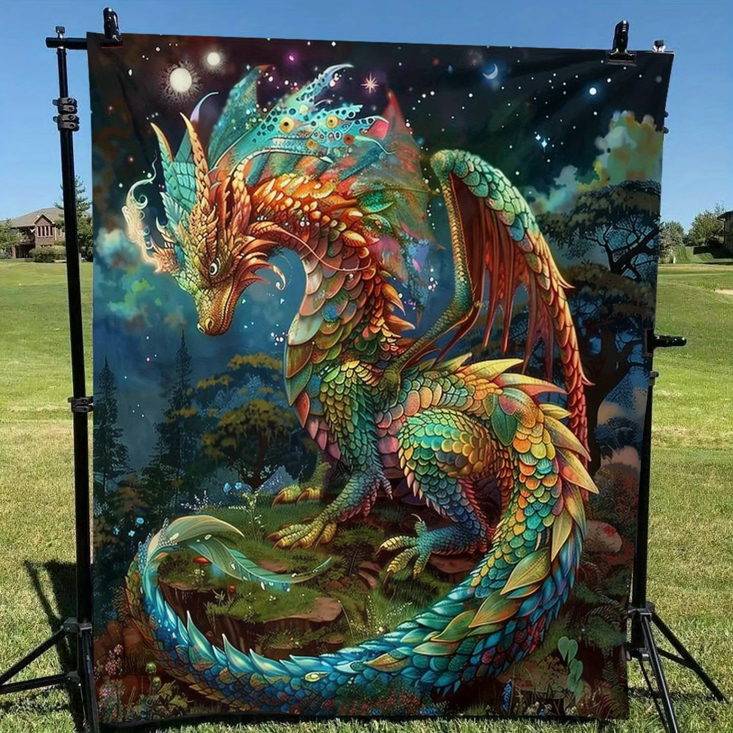 安*夫様 green clothing サイズXL Cozy Colorful Dragon Flannel Throw Blanket - Soft, Warm, and