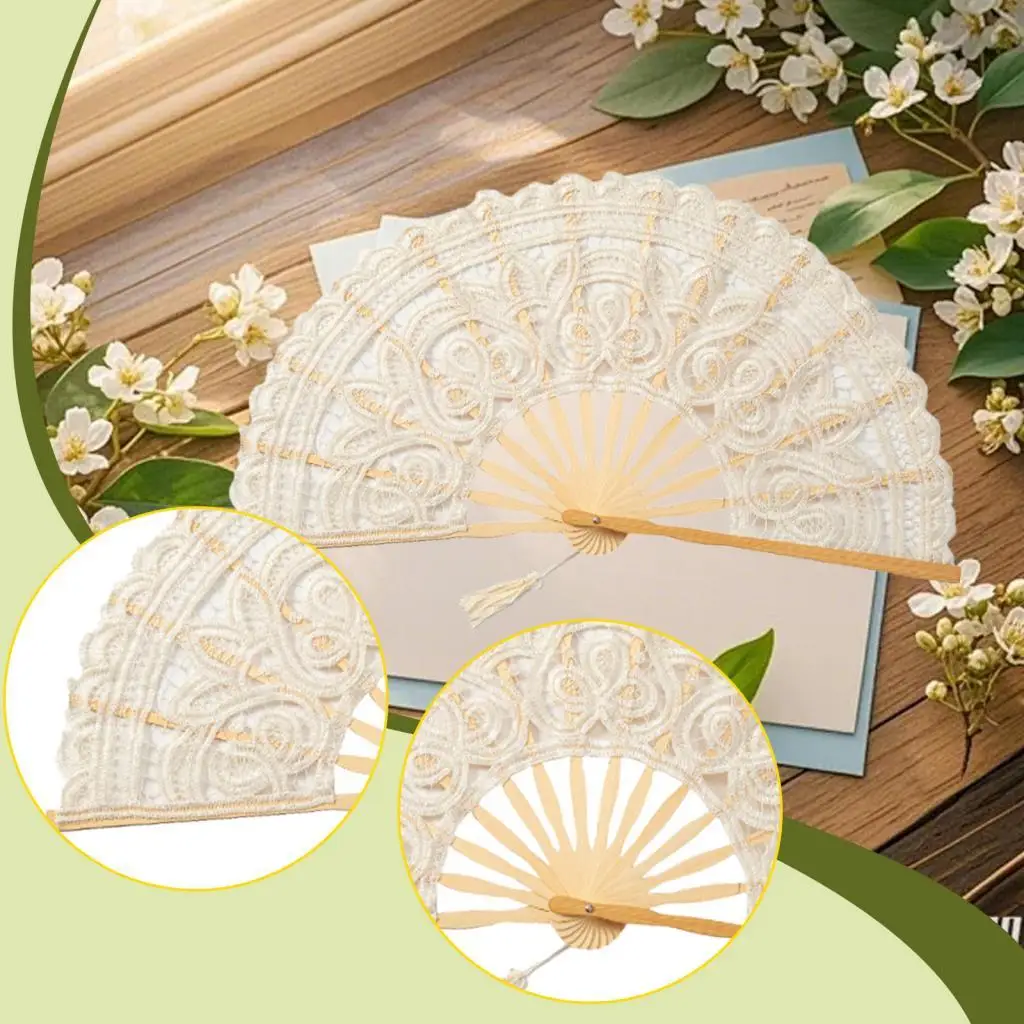 Vintage Lace Folding Fan Hand Held Dance Prop for Wedding Party Decoration Chinese Style Art Craft Gift