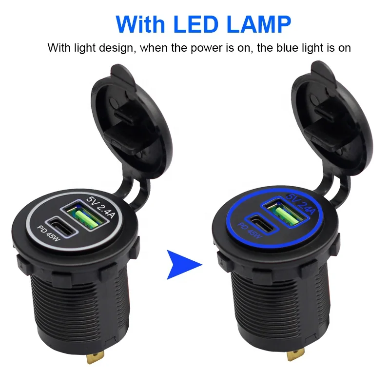 

12V/24V DC Dual PD Type C QC 3.0 USB Quick RV Marine Boat Charger Socket