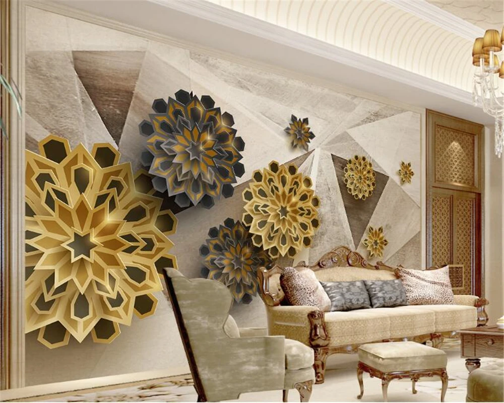 Customized products wallpaper fashion polygon 8D retro abstract flower bedroom mural Living room sofa TV background restaurant