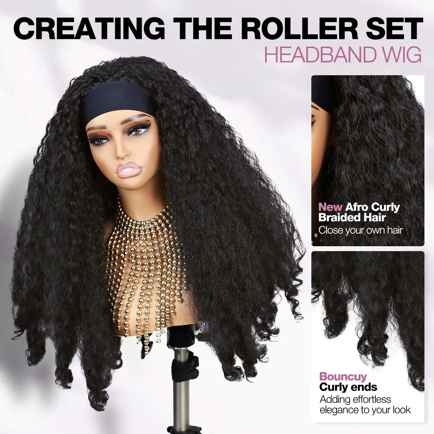 عقال الباروكات ياكي مجعد للمرأة شعر مستعار طبيعي أسود الأفرو مجعد الاصطناعية الشعر ارتداء والذهاب غريب مجعد غلويليس عقال شعر مستعار #3