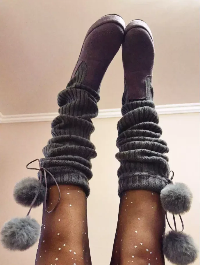 Autumn/Winter New Arrivals Women's Grey Knit Cuff Wedge Boots Pom Pom Decor  Suede Platform Mid Calf Boots Warm Fashion Boots