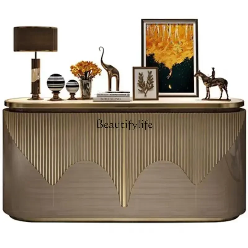 XX59 خزانة مشروبات جانبية فاخرة لتناول الطعام خفيفة ما بعد الحداثة مدمجة على الحائط بهو مدخل من الخشب الصلب المنزلي