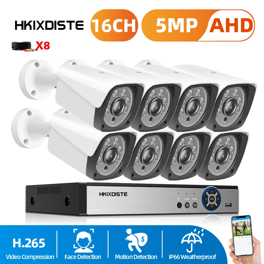 Sistema de Câmeras de Vigilância CCTV HD 8CH 5MP, Kit DVR AHD, Conjunto de Câmeras de Segurança Externas com Visão Noturna IR 5MP, Kit de Vigilância por Vídeo P2P, HDD de 2TB, 4CH XMEYE