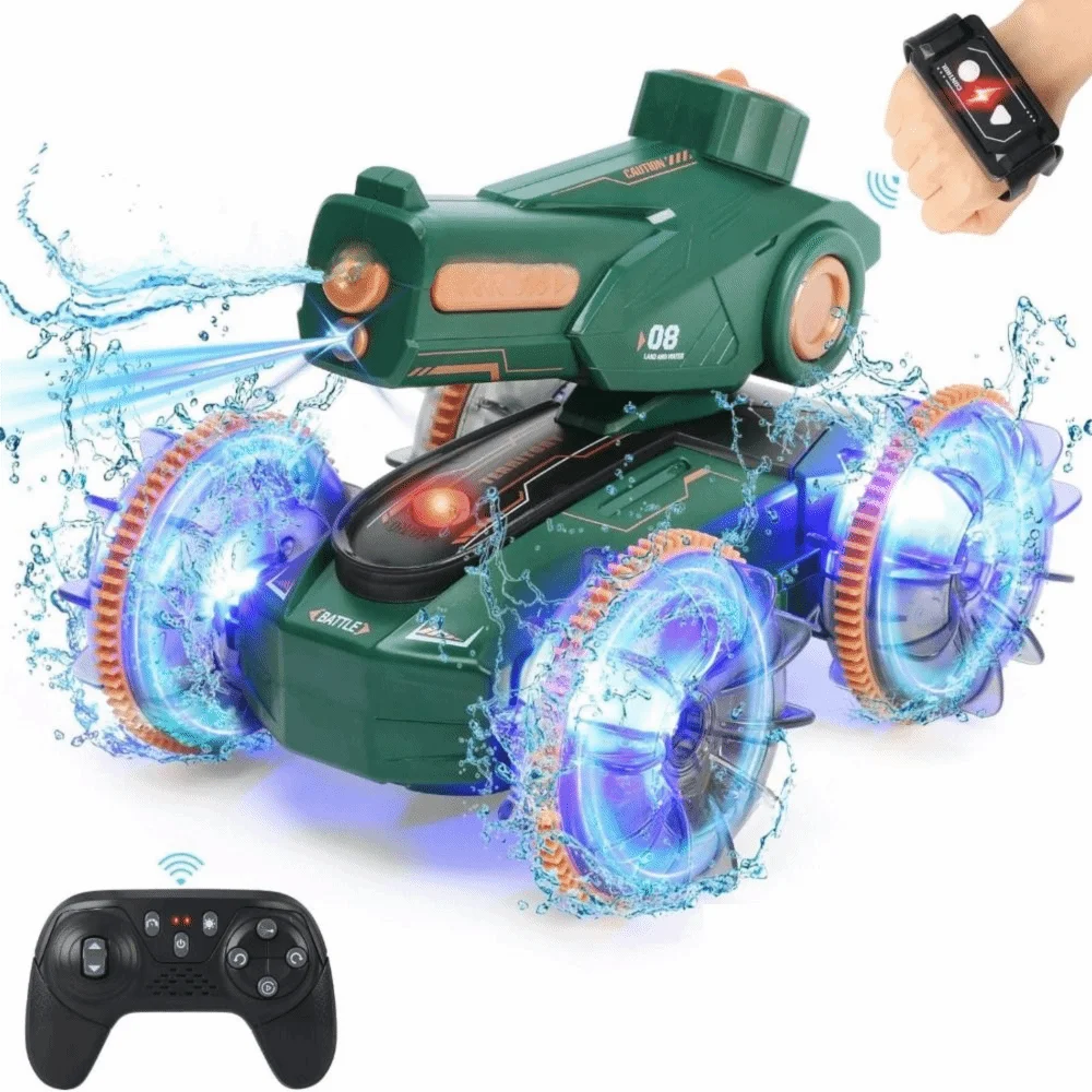 

New Plastic Amphibious RC Car Green Blue 2in1 Launch Water Ball Car Off-road Remote Control Car Beach